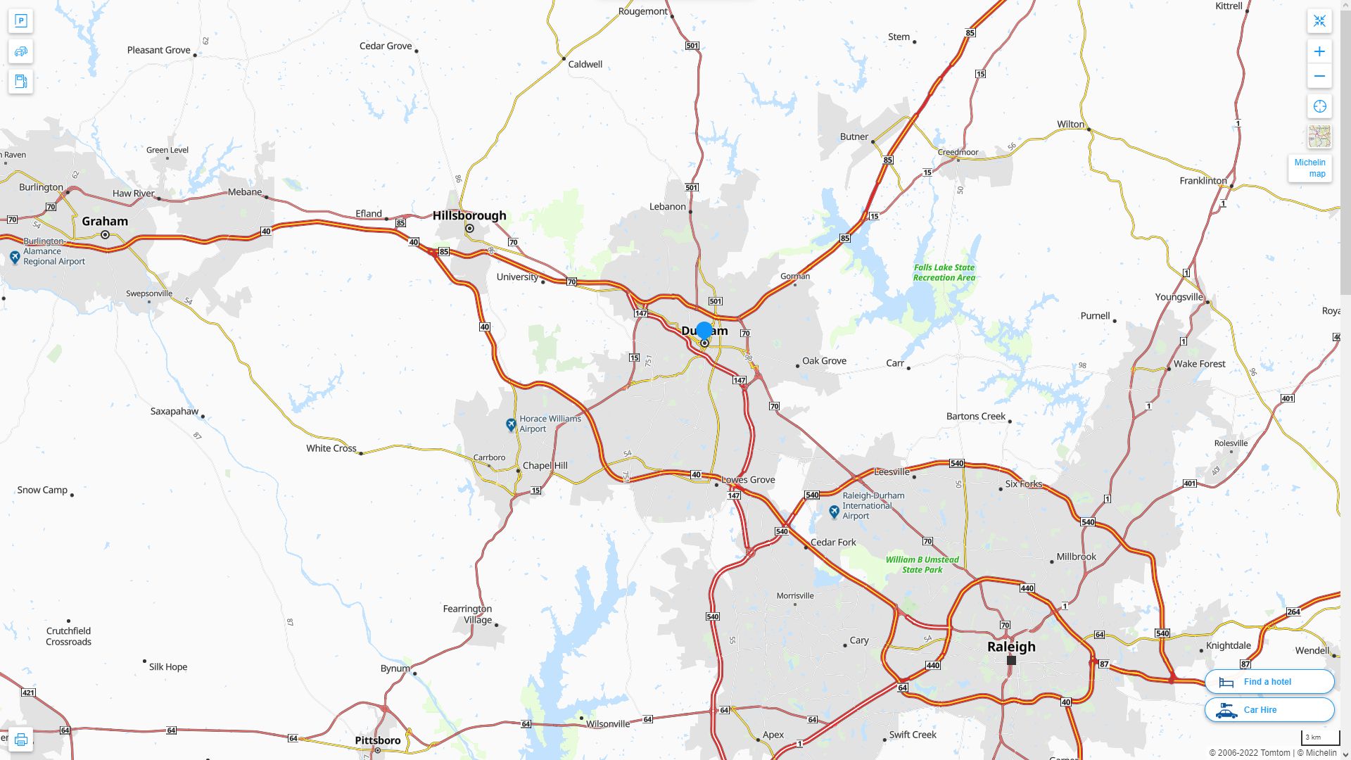 Durham North Carolina Highway and Road Map